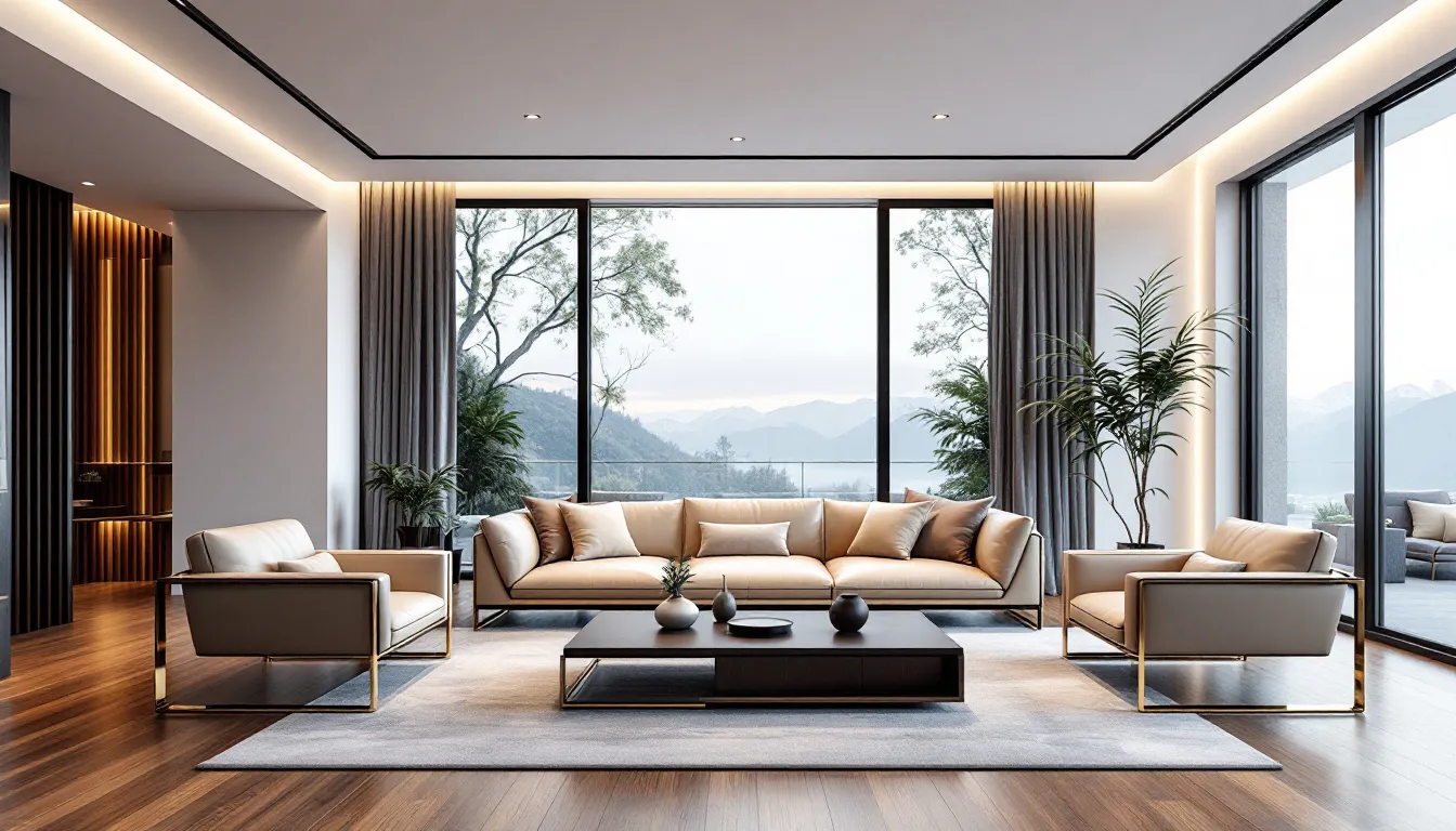 A beautifully decorated living room highlighting color and texture choices.