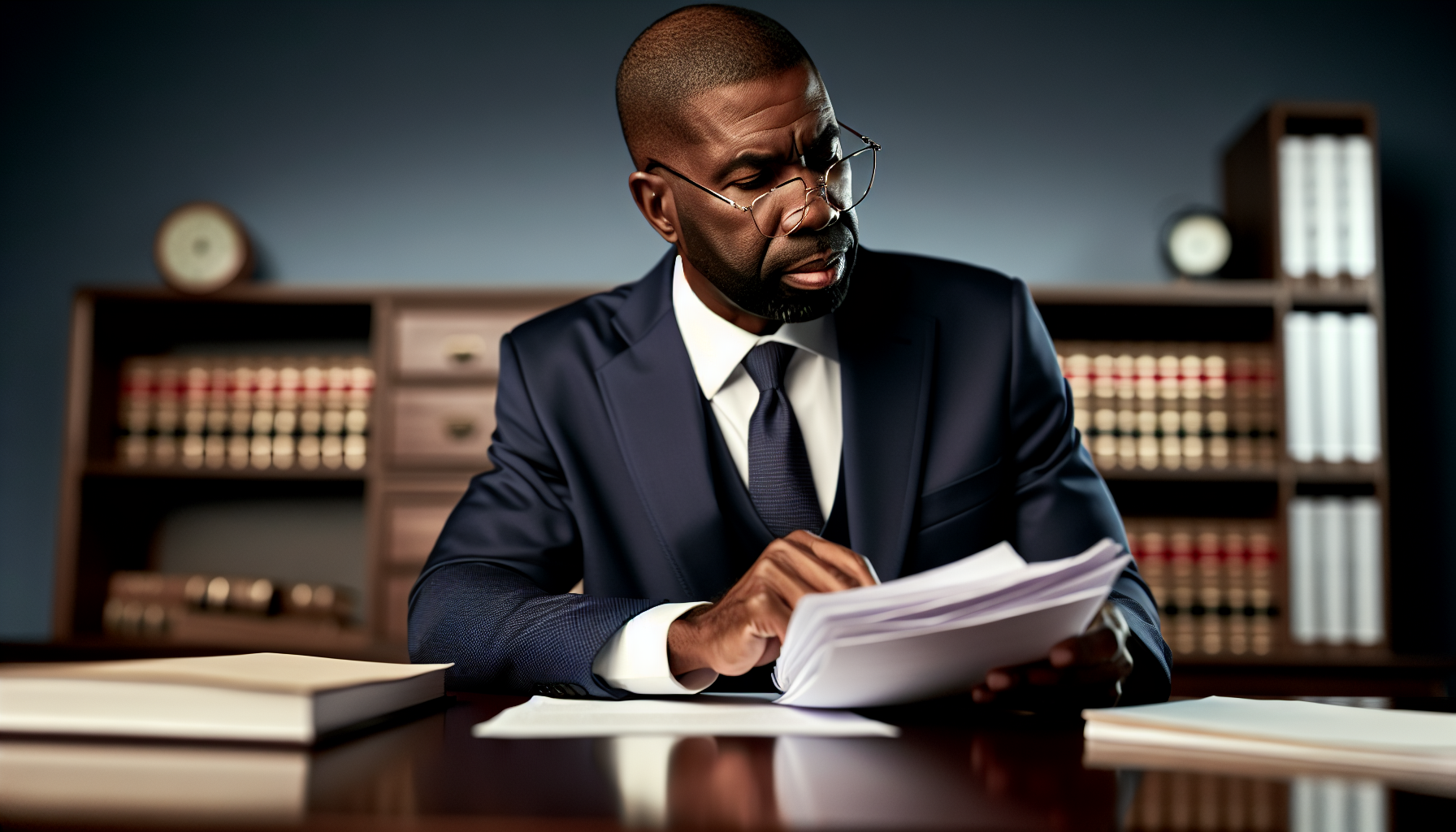 Experienced criminal defense attorney reviewing legal documents