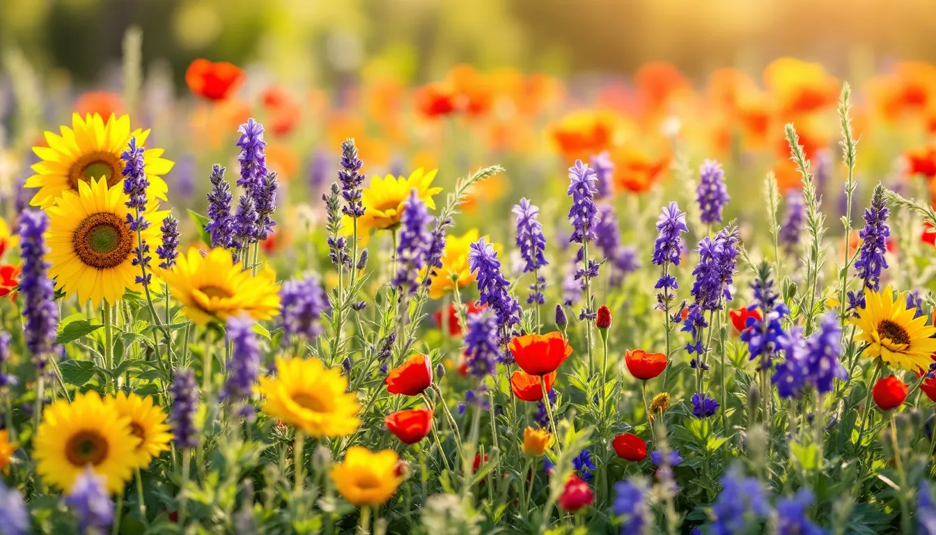 Co to są rośliny miododajne? Obrazek przedstawia różnorodne rośliny, które przyciągają owady zapylające.