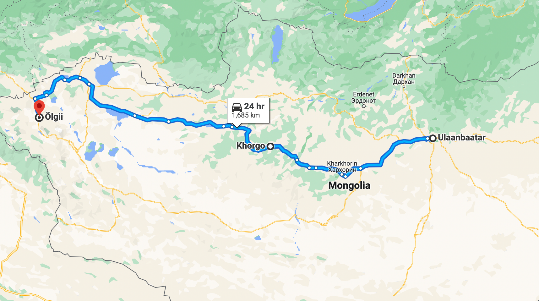 Northern Route from Ulaanbaatar to Ulgii