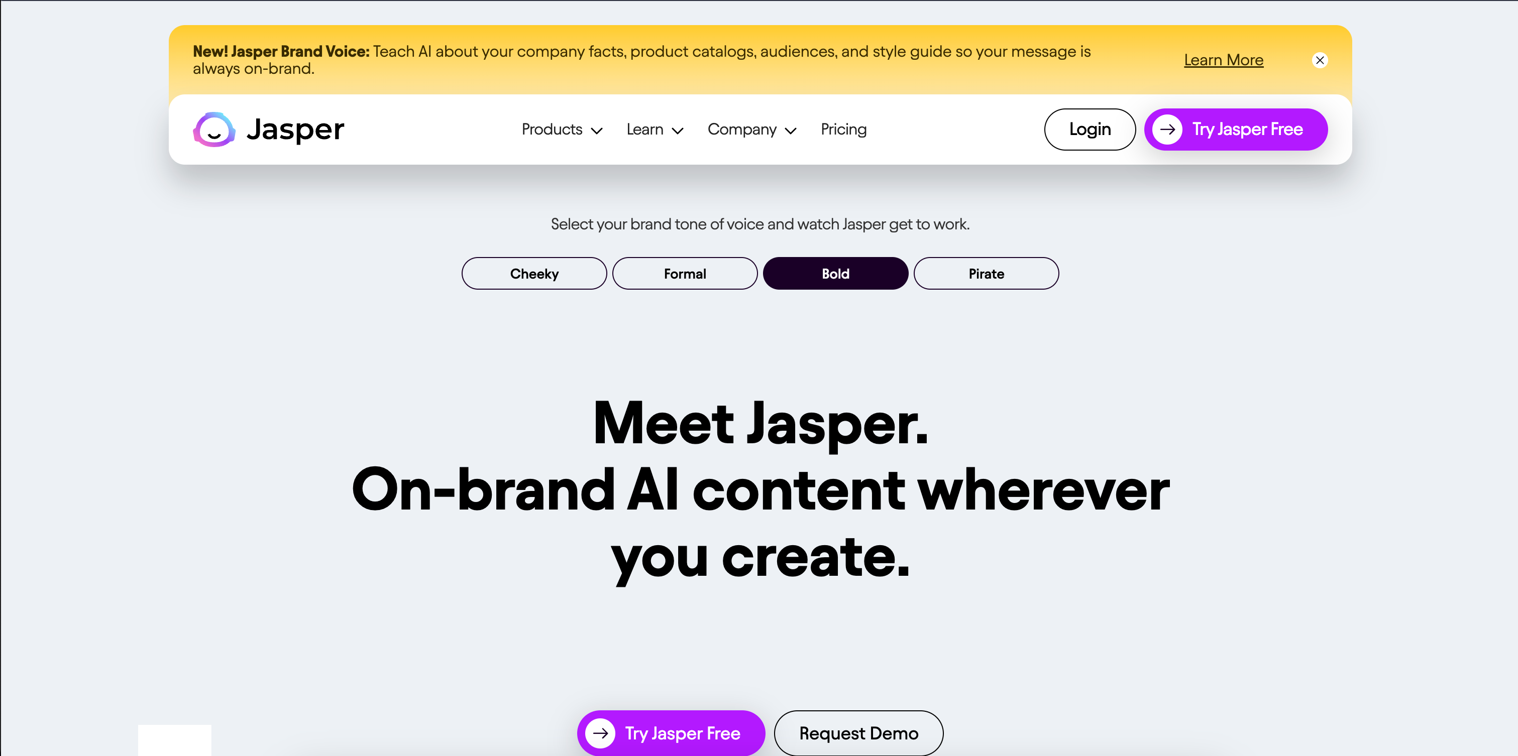 Jasper AI homepage