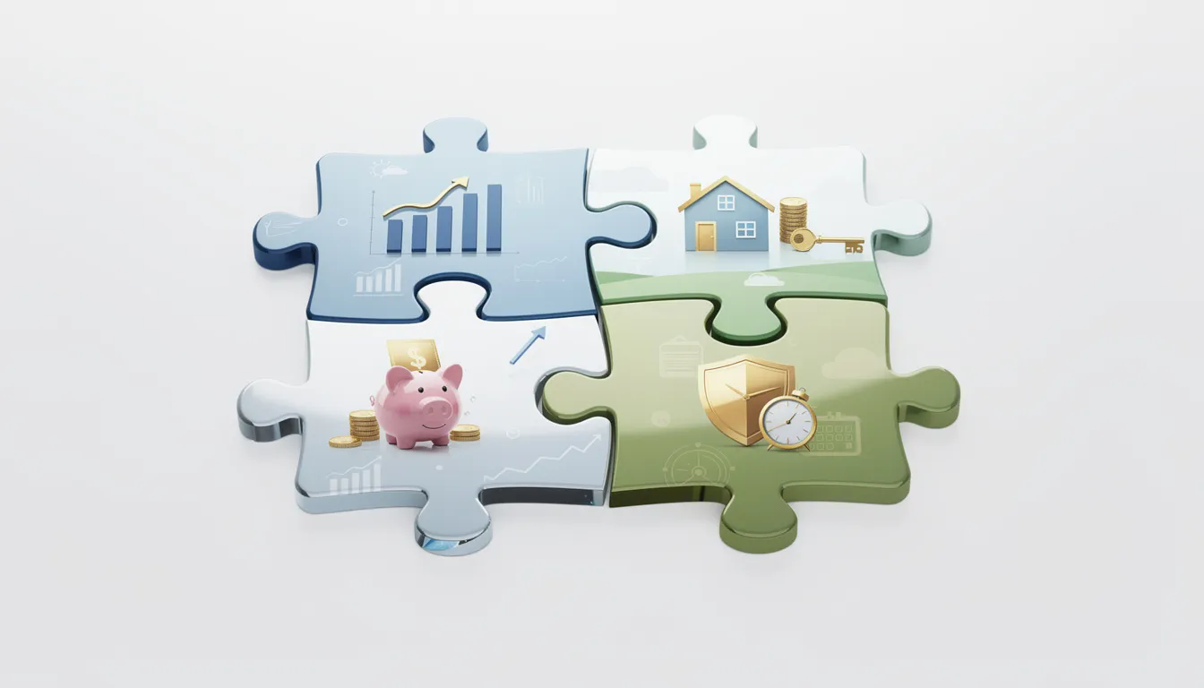 The image depicts colorful puzzle pieces coming together, symbolizing the concept of integrated financial planning, which includes elements like retirement accounts and annuity income. This visual metaphor illustrates how various components, such as required minimum distributions (RMDs) and tax efficiency strategies, fit together to create a comprehensive financial plan for securing a stable retirement income.
