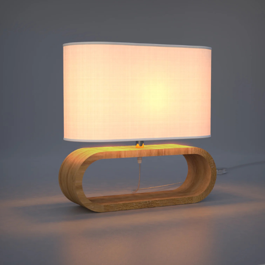 Modern wooden table lamp with rectangular fabric shade and minimalist design, perfect for bedroom or living room lighting.