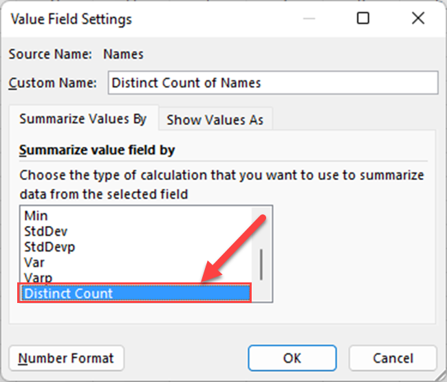Distinct Count - Excel Pivot Table