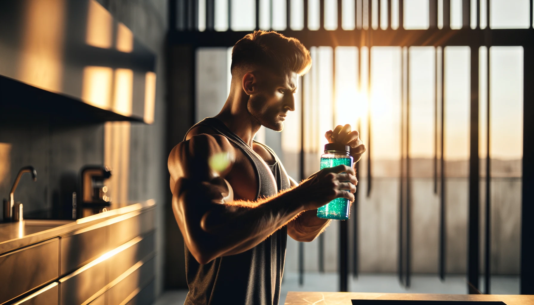 A person mixing a pre-workout supplement in a shaker bottle