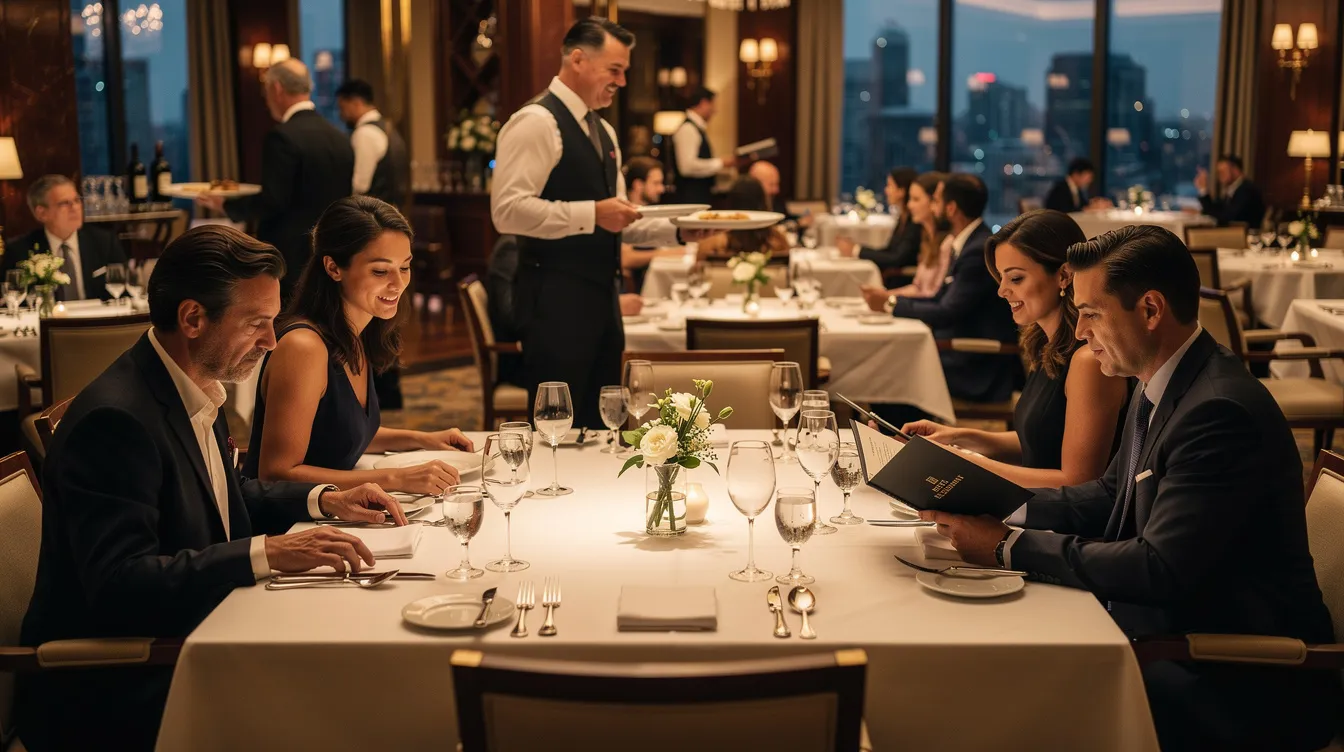 1c6c0552 4d39 4dfc a8d4 6bb5c657a249 The image depicts a bustling hotel restaurant featuring elegant table settings, with guests enjoying their meals amidst a vibrant atmosphere. This scene reflects the luxury hospitality industry, showcasing the dining experience that is integral to a successful hotel project report.