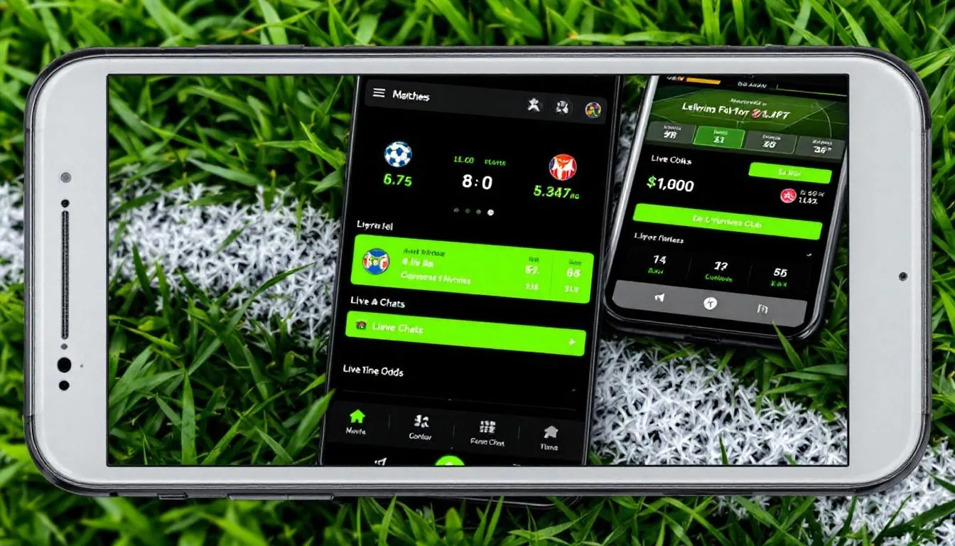 La imagen muestra la pantalla de un smartphone con una aplicación de apuestas deportivas, donde se pueden ver estadísticas de fútbol en tiempo real, incluyendo información sobre partidos y cuotas de diferentes eventos. Esta aplicación permite a los usuarios acceder a pronósticos y análisis de competiciones de fútbol, reflejando la pasión por el deporte en México y Latinoamérica.