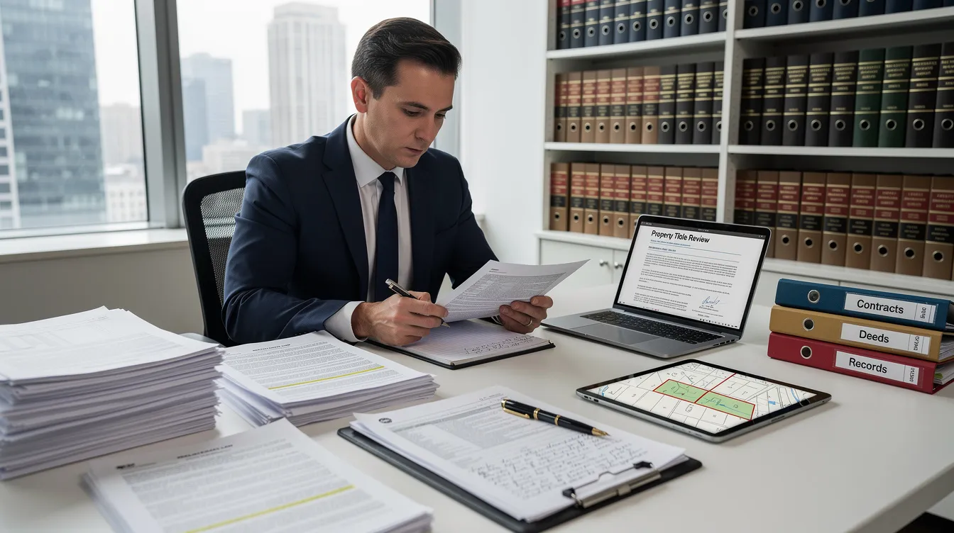 An experienced bankruptcy attorney is seated at a professional desk, meticulously reviewing legal documents and property records related to the bankruptcy process. The office reflects a law firm environment, emphasizing the attorney's commitment to providing quality representation for clients seeking debt relief options in Torrance, CA.