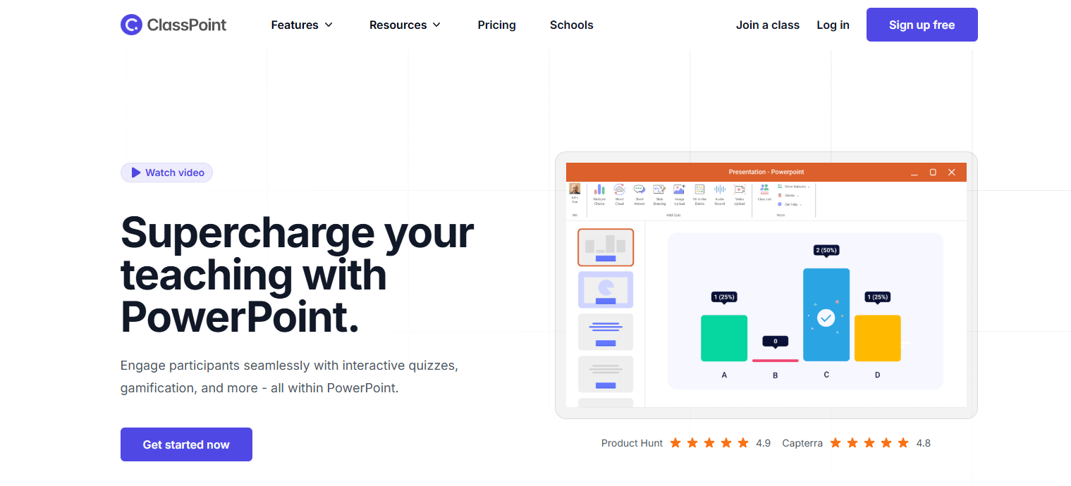 Interactive classroom presentation platform enabling educators to engage students with live quizzes, polls, and gamified learning activities.