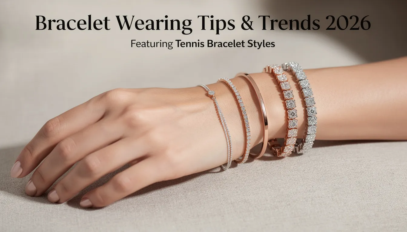The image showcases a collection of stylish tennis bracelets designed for women, featuring silver adjustable bracelets embellished with clear cubic zirconia stones in a round shape. The display highlights various metal tones, including silver, gold, and rose, perfect for gifting to a loved one or enhancing your personal style.