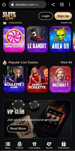SlotsDon interface of the mobile version