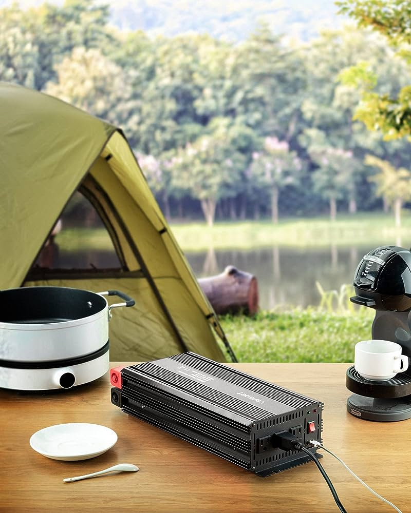 A camping tent powered by a power inverter