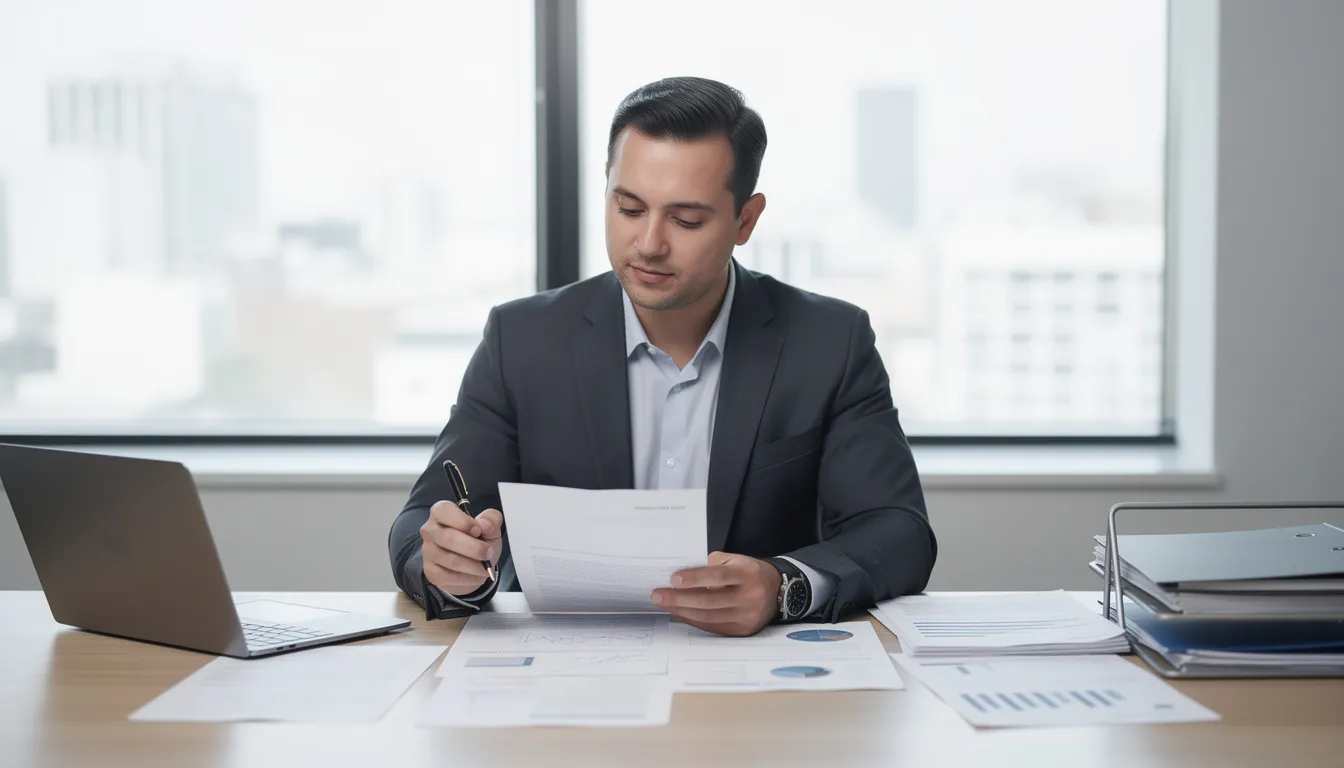 A professional dressed in formal attire is seated at a desk, intently reviewing medical records and documents related to medical malpractice cases. The setting conveys a serious atmosphere, likely within a law firm specializing in medical negligence and personal injury law in Cincinnati.