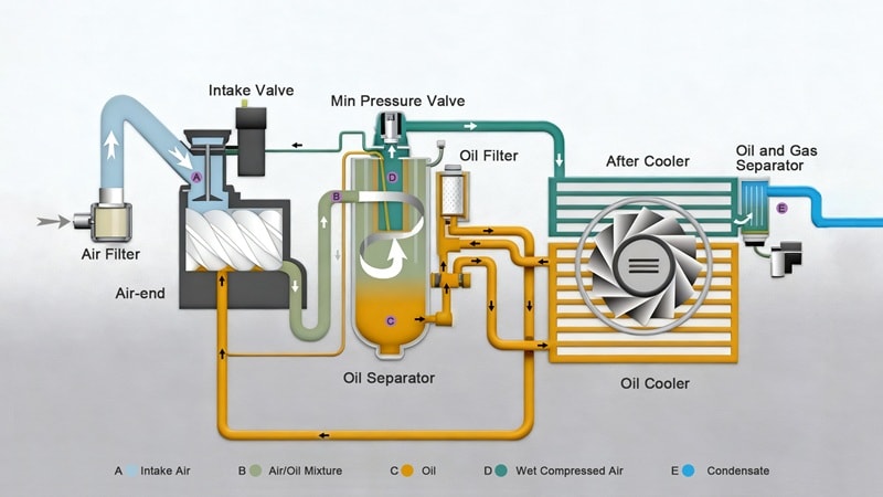 Oil-injected screw air compressor flow chart