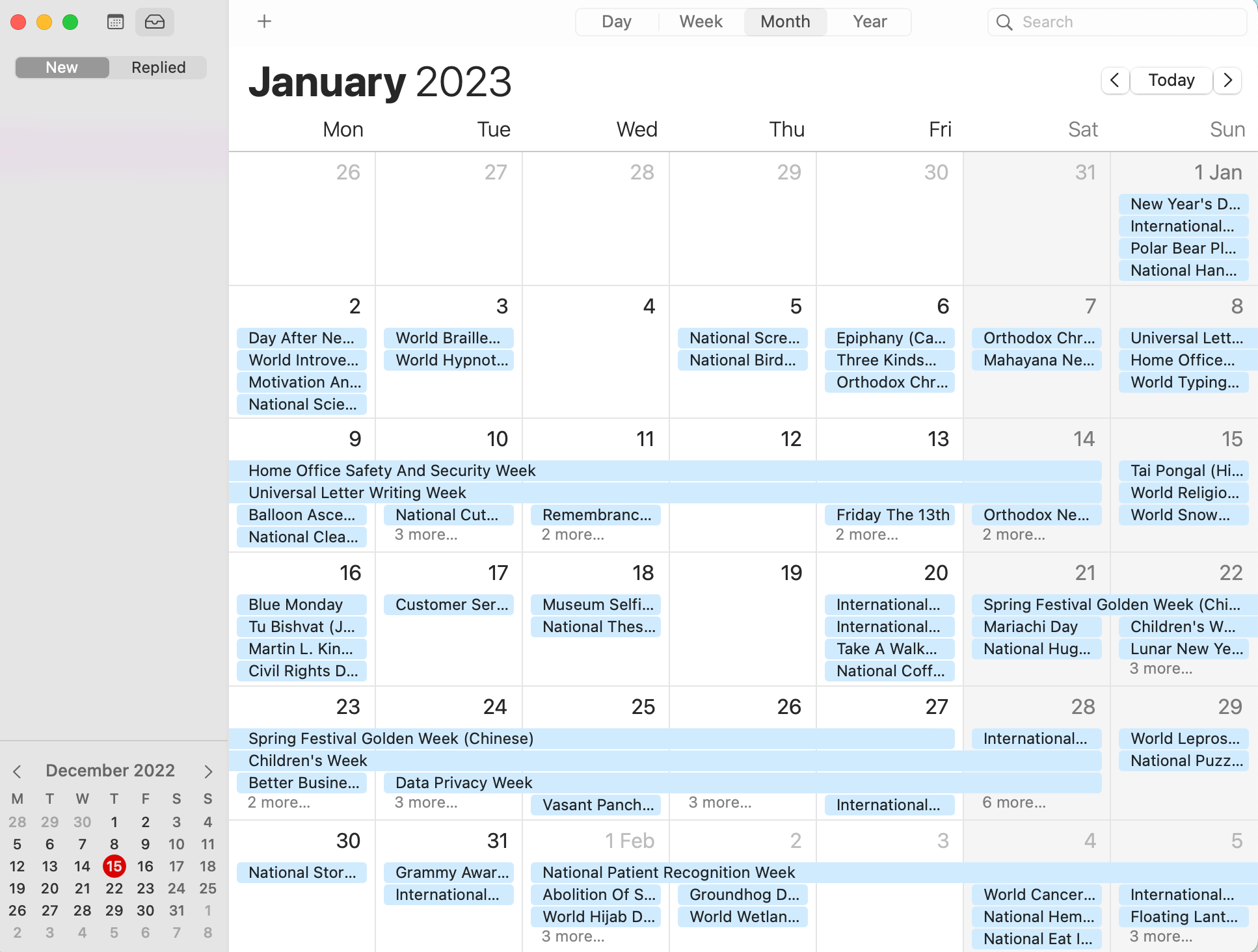 Holiday marketing calendar presented in MacOS built-in calendar tool