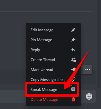 Screenshot showing the Speak Message button on Discord