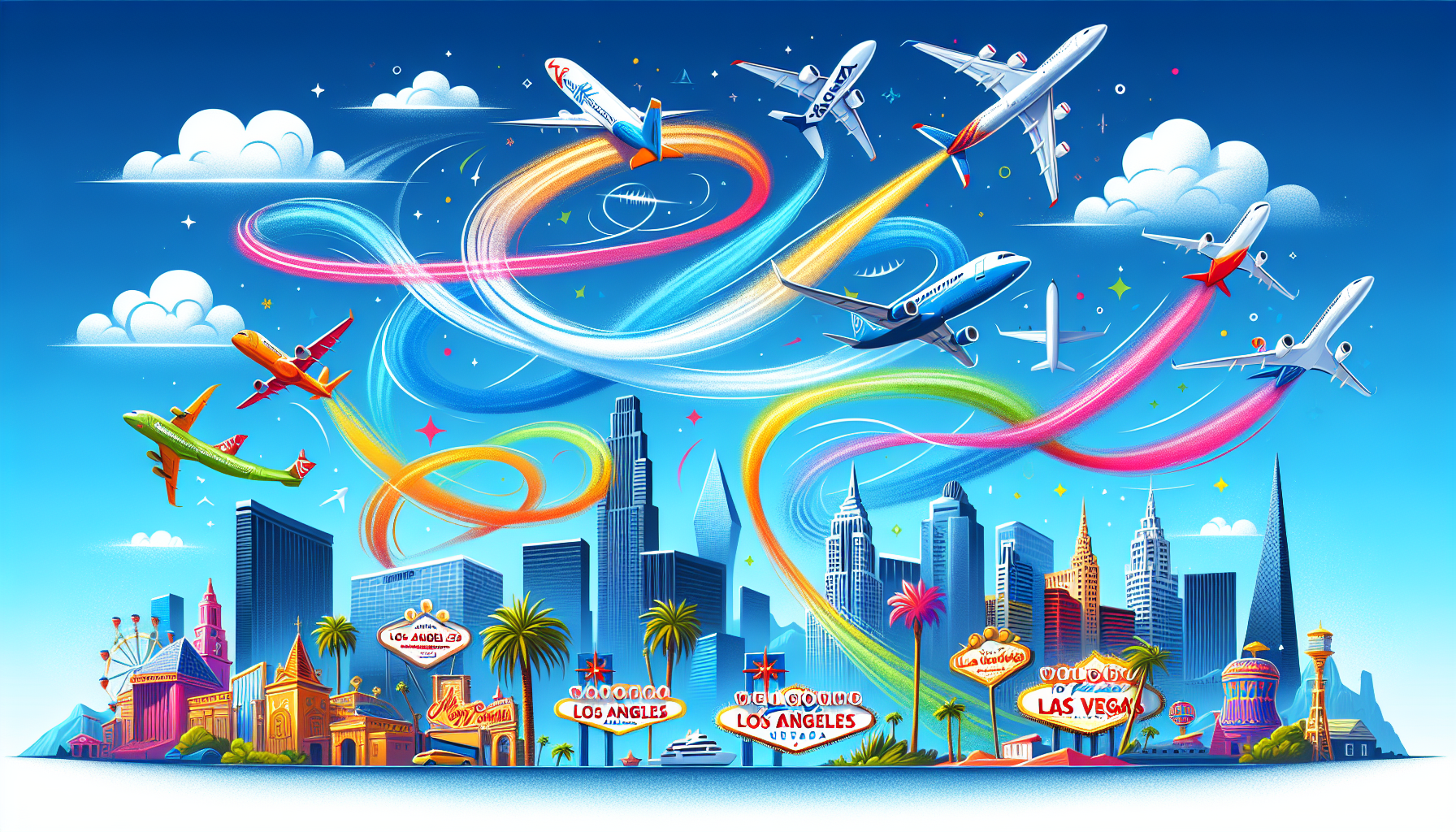 An illustration of popular airlines operating between Los Angeles and Las Vegas.