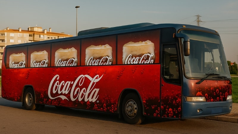 A bus wrap advertising a fizzy drink company