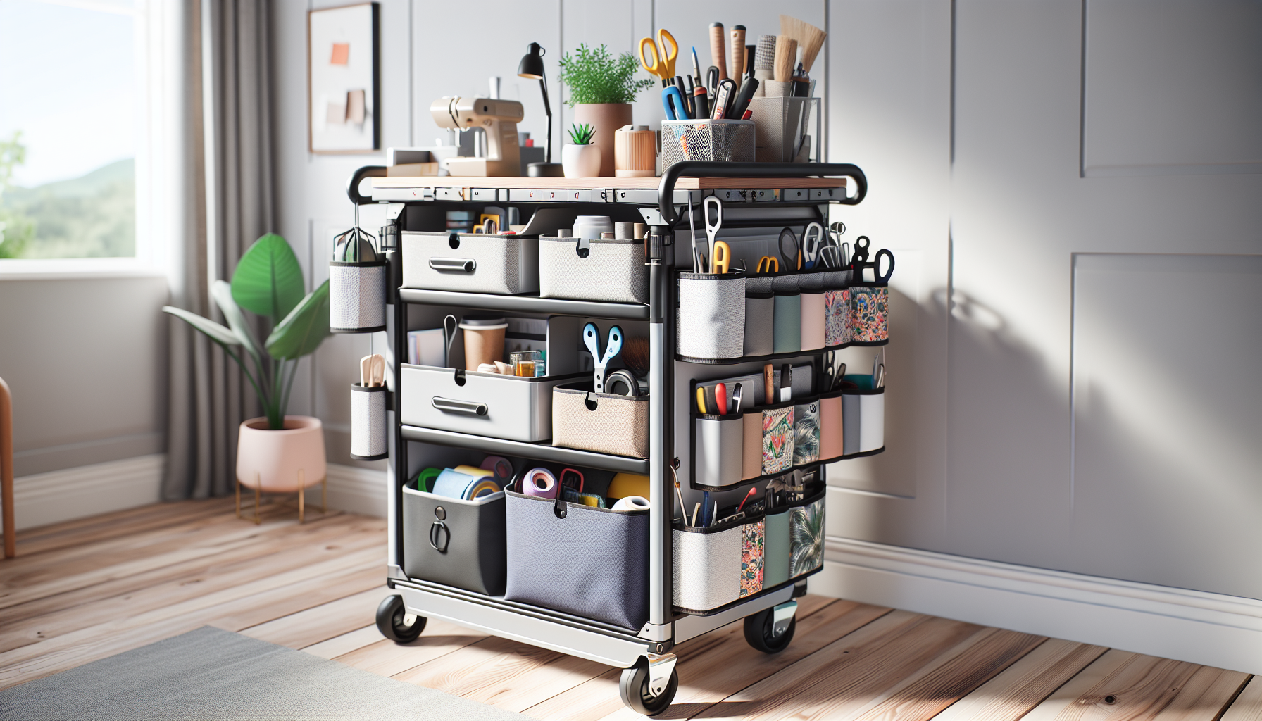 Customized utility cart with organizational accessories