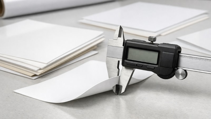 Vinyl calliper is being used to meassure thickness of vinyl sheet