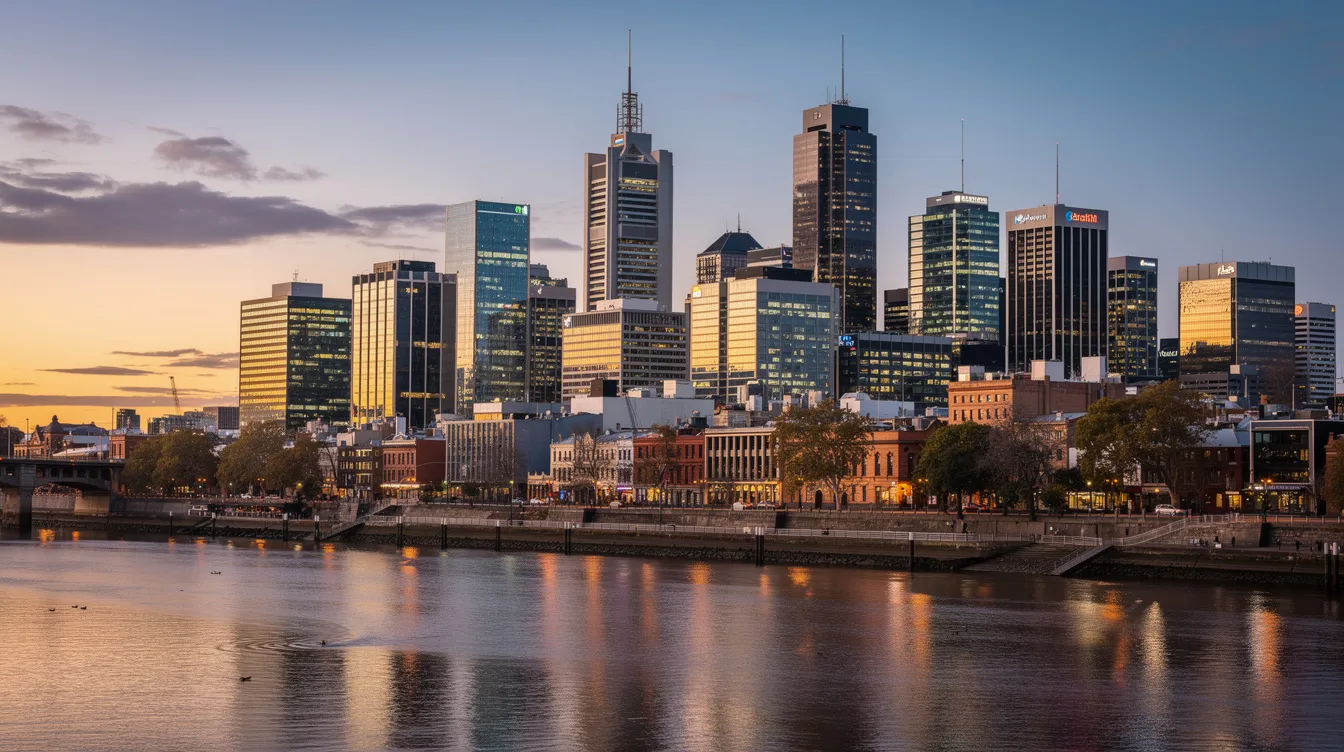 The image showcases the Melbourne city skyline featuring modern office buildings, with the Yarra River flowing in the foreground. This vibrant scene reflects the dynamic atmosphere of Melbourne, a hub for local businesses and SEO agencies offering comprehensive SEO services to enhance online visibility and search engine rankings.