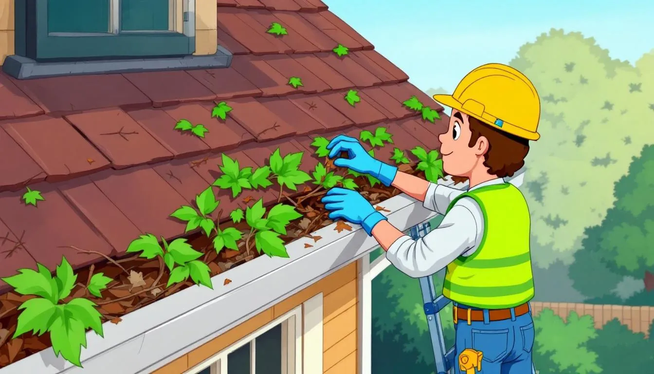 A person cleaning gutters to prevent clogged gutters.