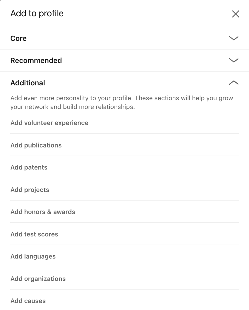 Add additional sections to your LinkedIn profile