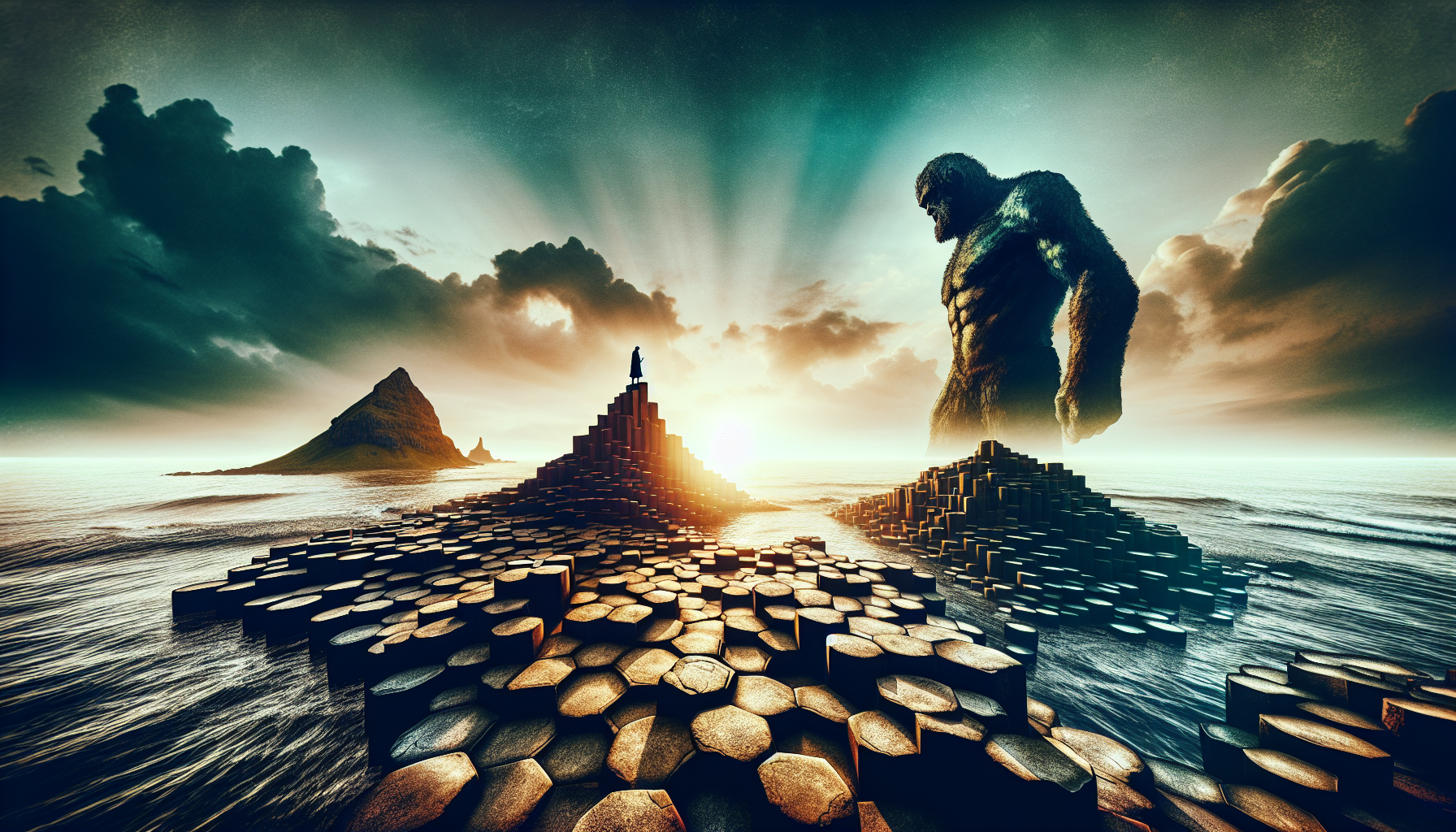 Illustration of the Giant's Causeway and the Scottish giant Benandonner