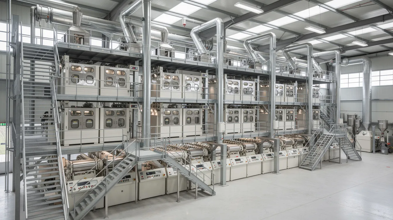 1cf58057 4334 4927 8825 62262155677d The image depicts the interior of a multi-storey flour mill, showcasing roller milling equipment on various levels, complemented by metal staircases and ducting systems. This industrial setup highlights the machinery essential for producing high-quality maize flour and wheat flour, indicative of a well-structured flour milling business.