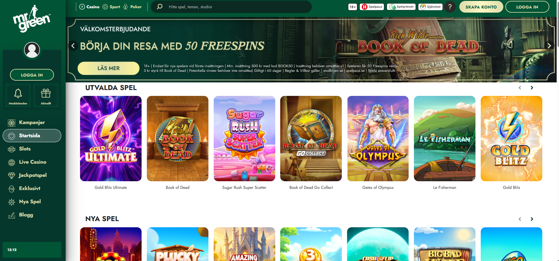 Mr Greens casino med utvalda och nya spelautomater.