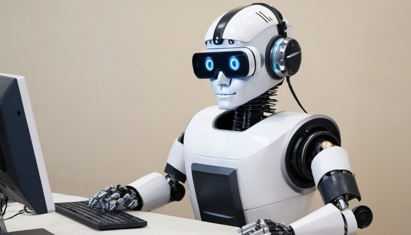 A robot using a computer instead of a human