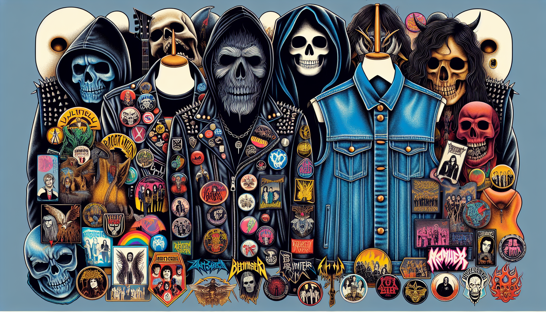 Illustration of unique band merch collections for different music genres