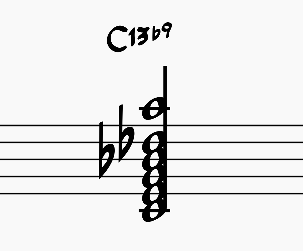 C13(b9) chord contains notes from half-whole diminished