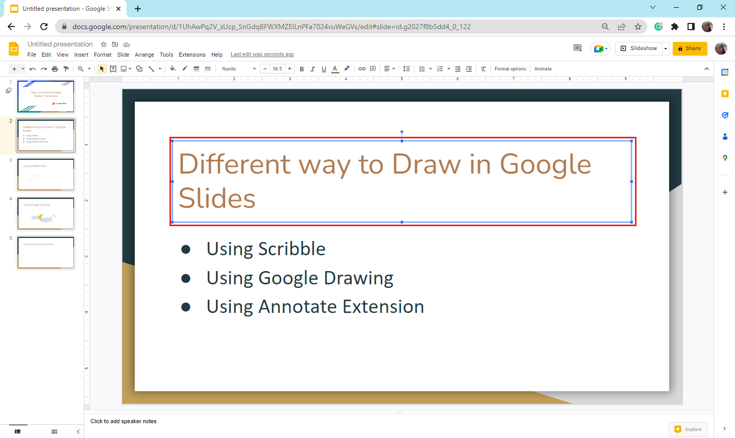 Select an element from your Google Slides animations