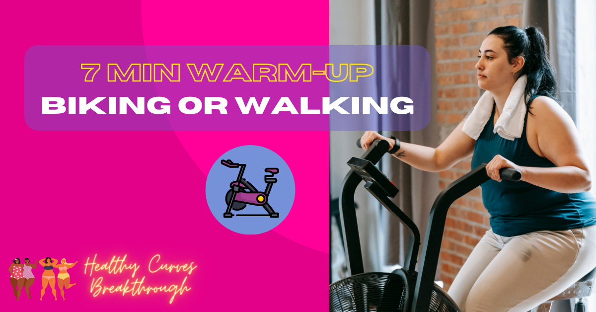 plus size woman warming up on a stationary bike at home
