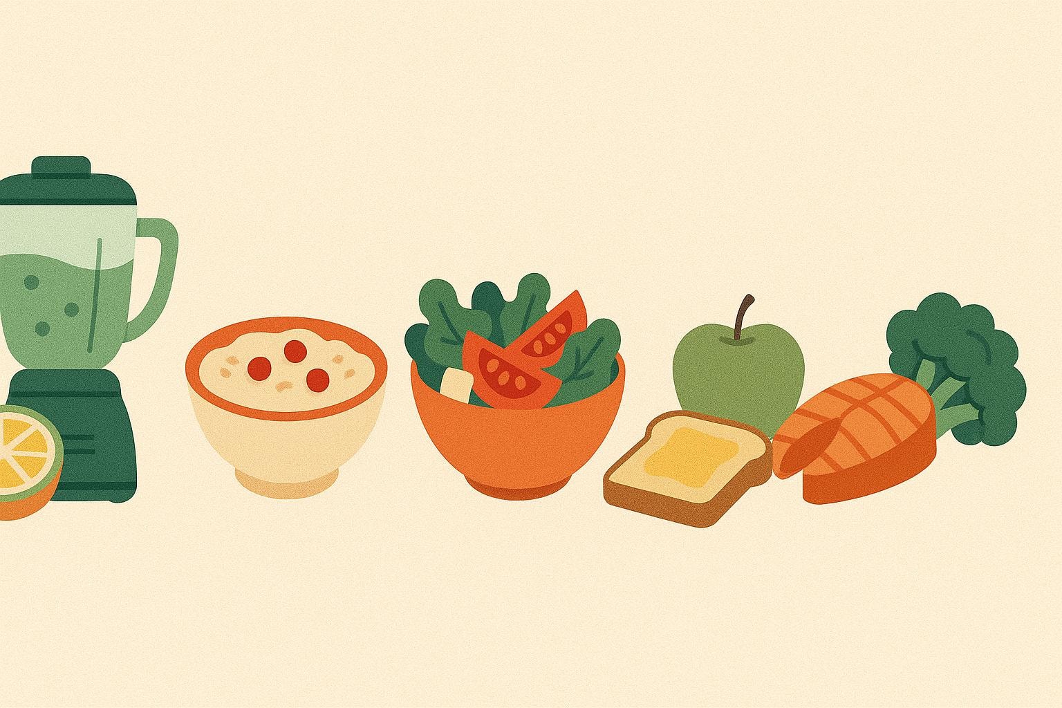 Easy healthy eating recipes for pre-breakfast, breakfast, lunch, evening snack, and dinner