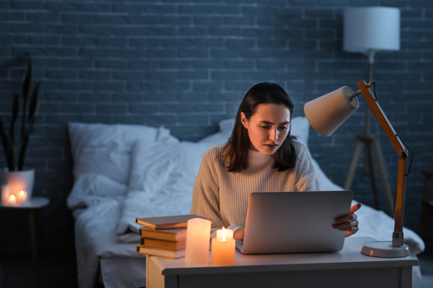 Employee working during a blackout.
