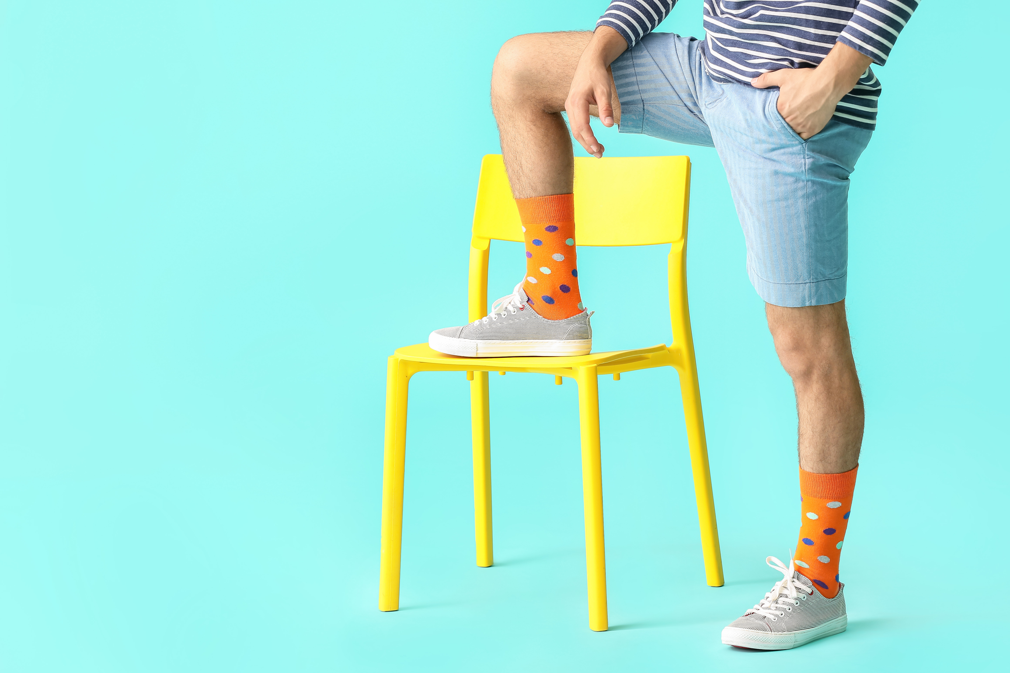 Men's colorful mid-calf socks with shorts