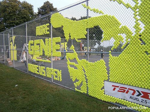 Set the tone with tennis ball fence decor More Genie Bouchard US Open tennis ball image created on tennis court fence - Fence Art - from www.popularfitness.com