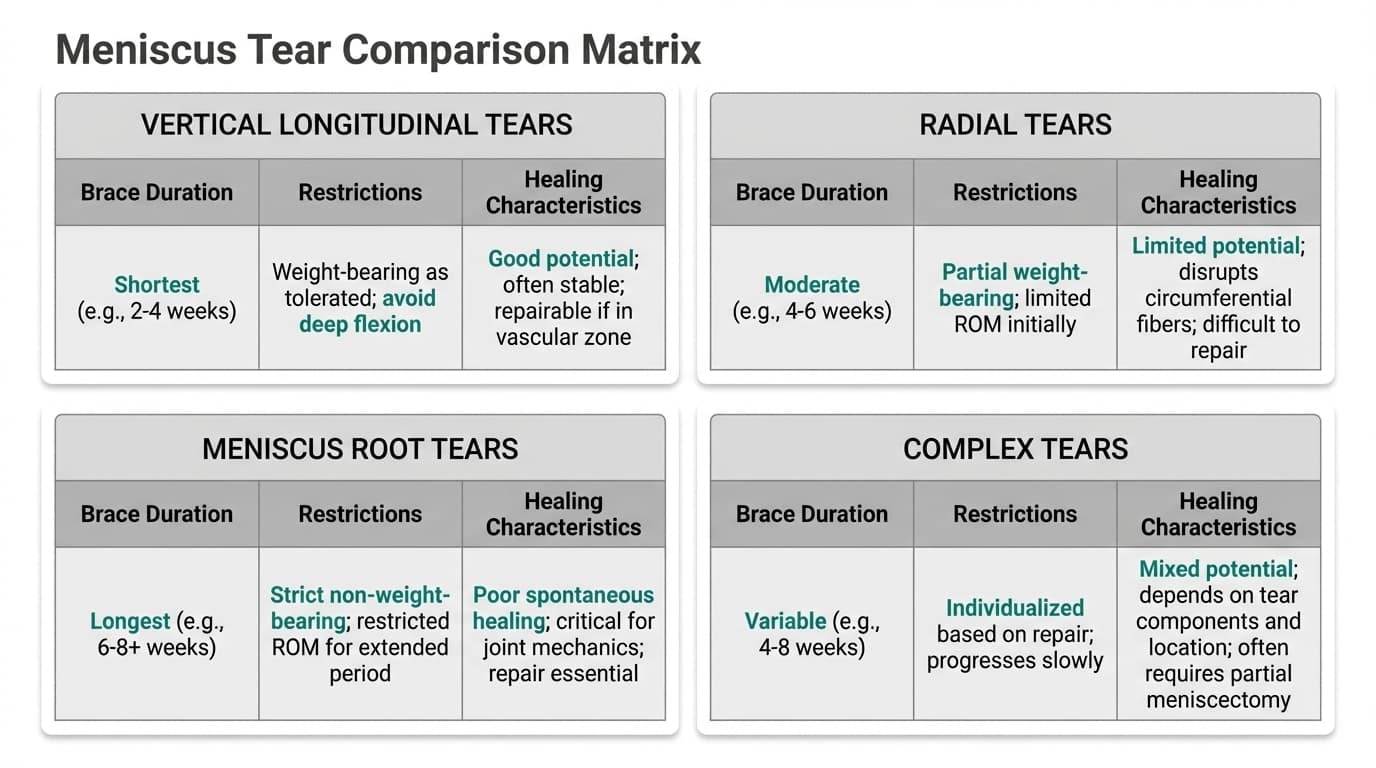 Brace Duration by Meniscus Tear Type and Treatment