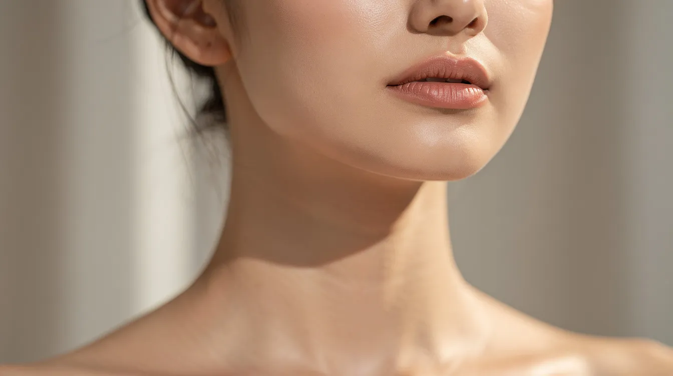 A close-up image showcases a woman's smooth jawline and neck area illuminated by natural light, highlighting her defined contour and skin quality. This visual emphasizes the effects of facial rejuvenation techniques, such as endolift vs facelift, which can tighten skin and improve skin elasticity with minimal downtime.
