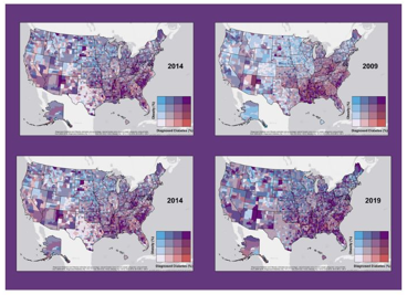 A map depicting statistics the rate of Diabetes and Obesity in the U.S.