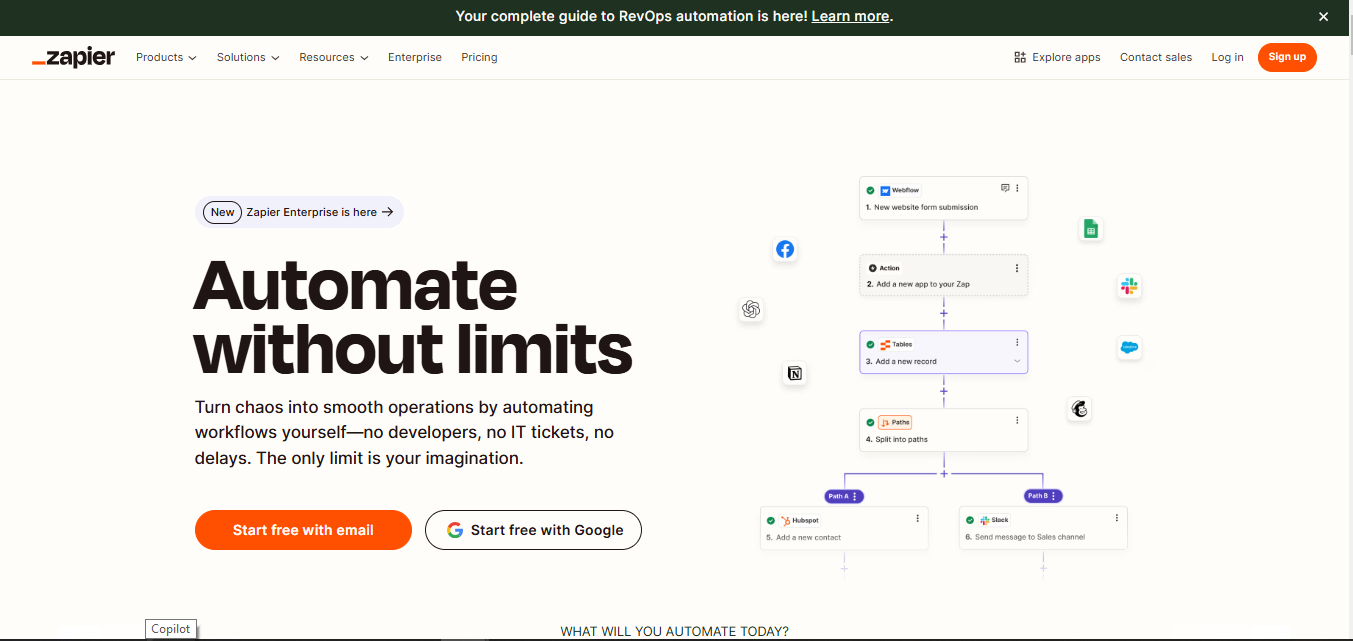 An illustration representing Zapier's functionality in automating tasks. Zapier page, automations.