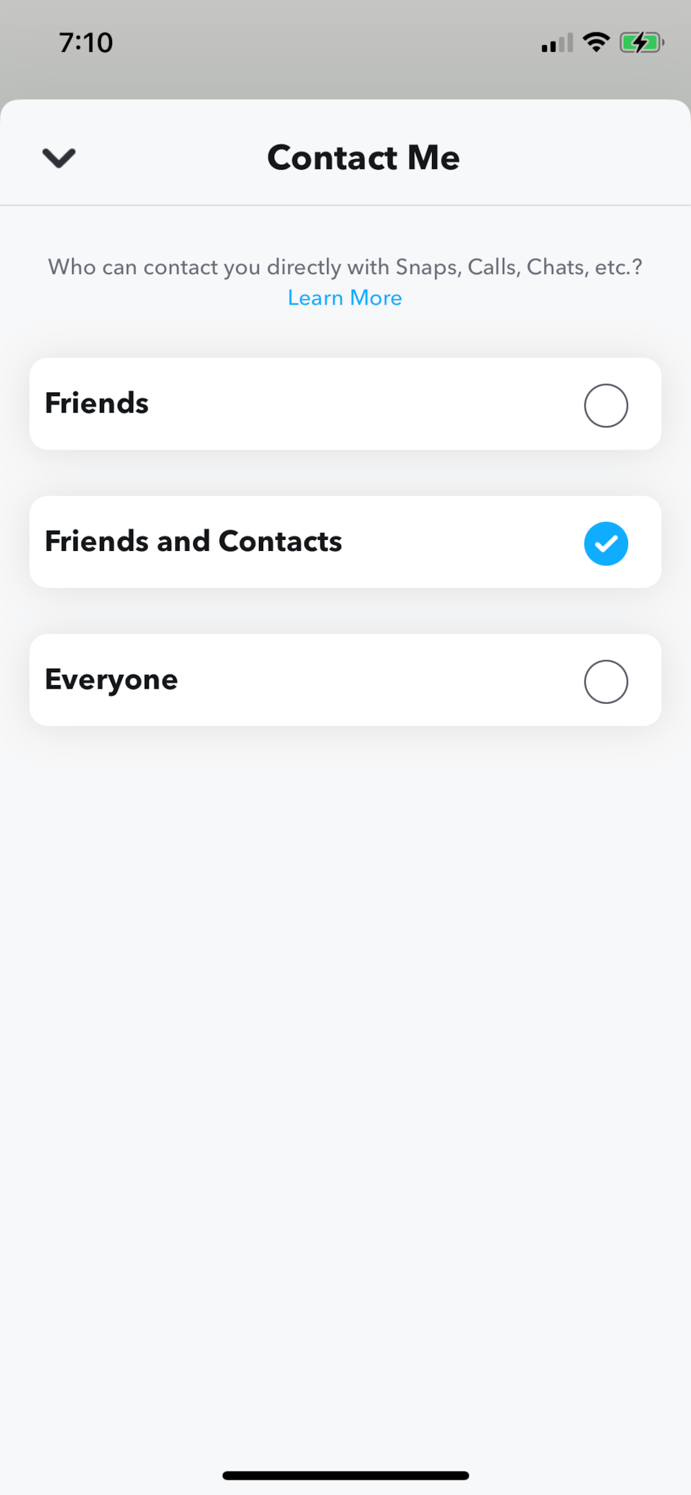 Screenshot of Contact me options