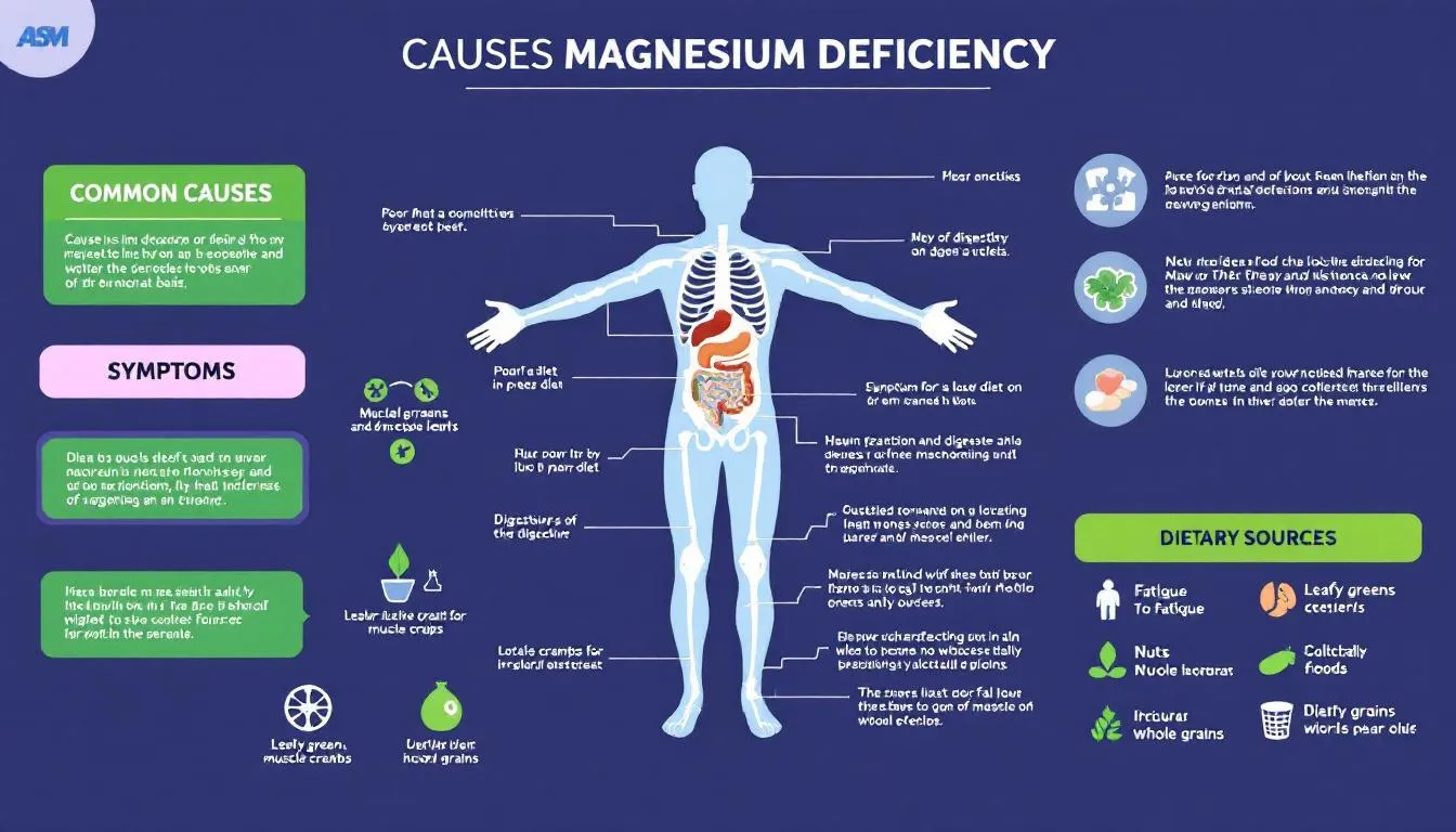 In the image titled "Understanding Magnesium Deficiency," a visual representation illustrates the importance of magnesium for health, highlighting symptoms of low magnesium levels and the benefits of magnesium supplements, such as magnesium glycinate and magnesium bisglycinate, for improving bone health and supporting the nervous system. The image may also depict dietary sources of magnesium and emphasize the need to take enough magnesium for overall well-being.