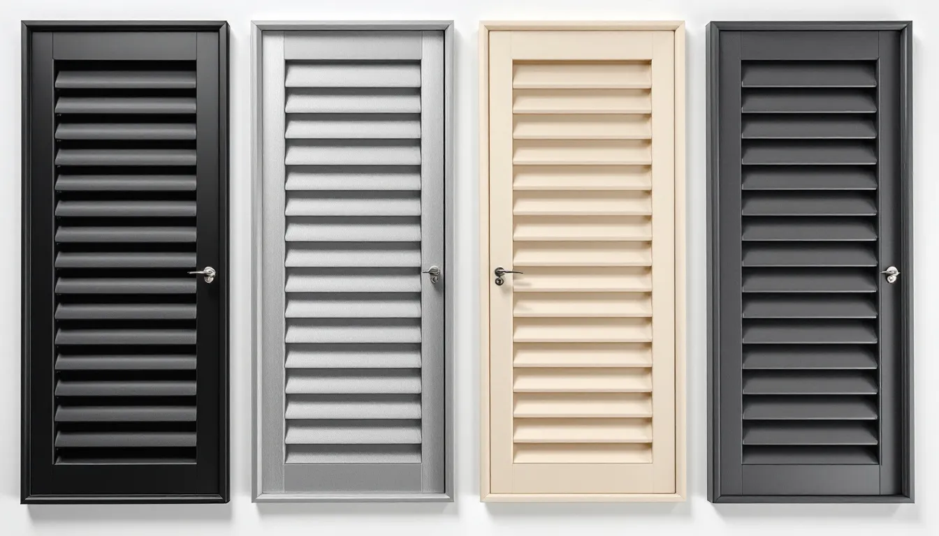 A display of various colour options for modern aluminium shutters.
