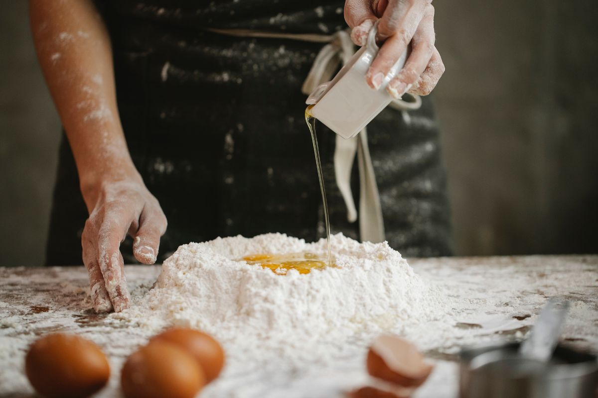 Making Dough With Yeast, Flour, And Eggs