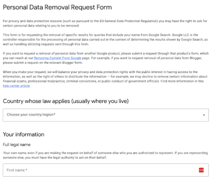 Google Legal Removal Troubleshooter