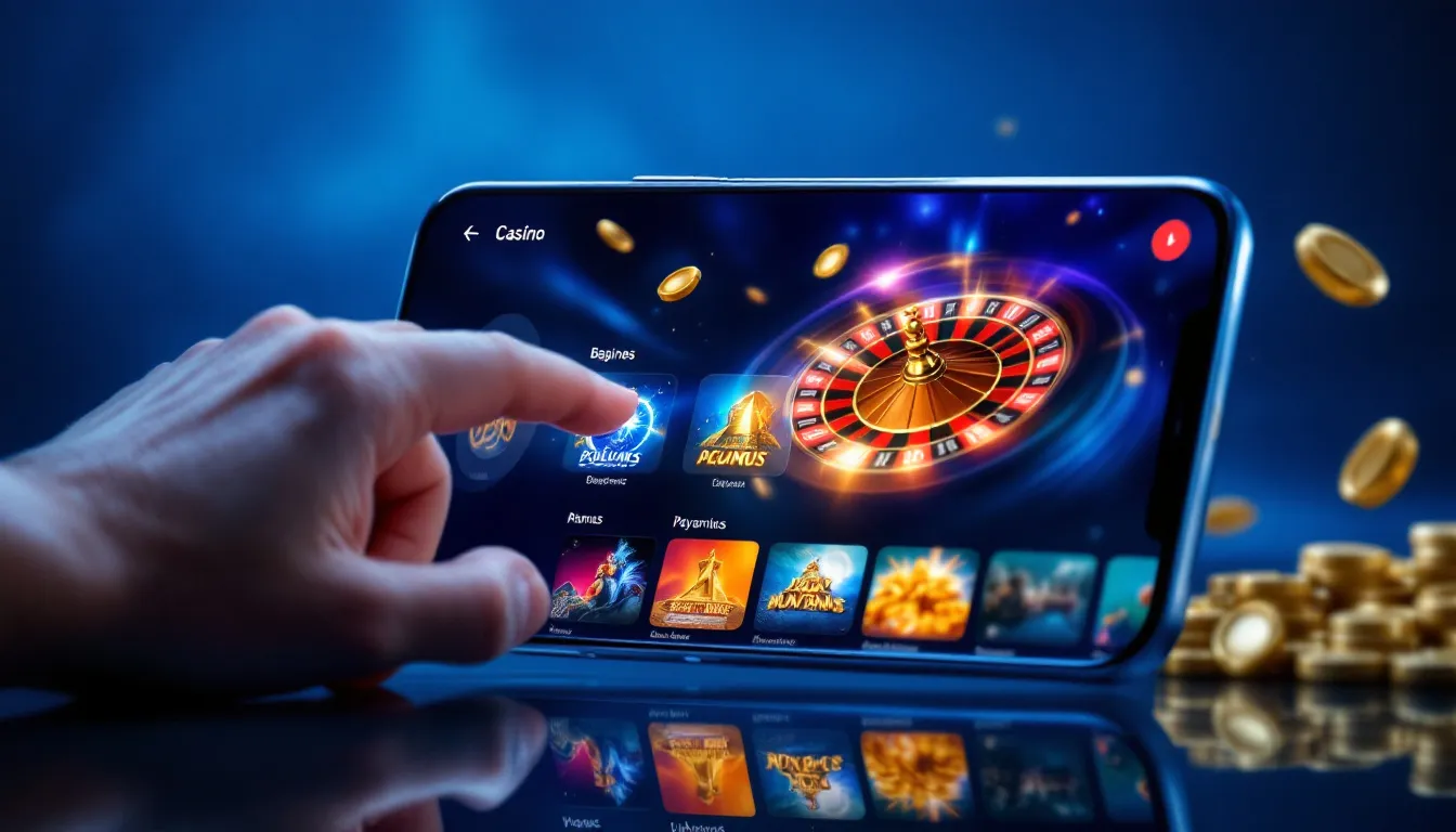 A user navigating through different online casino games on a mobile device.