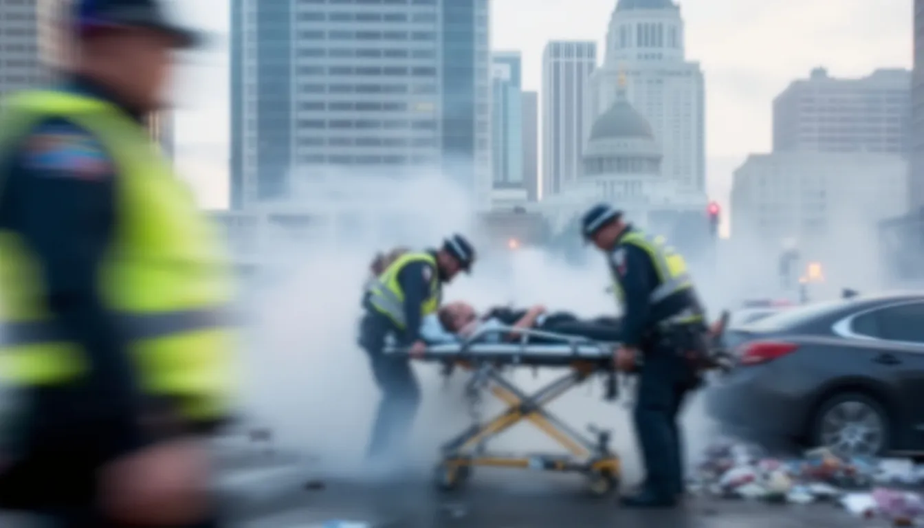 A blurred image of a person receiving medical attention after a car accident in Denver.